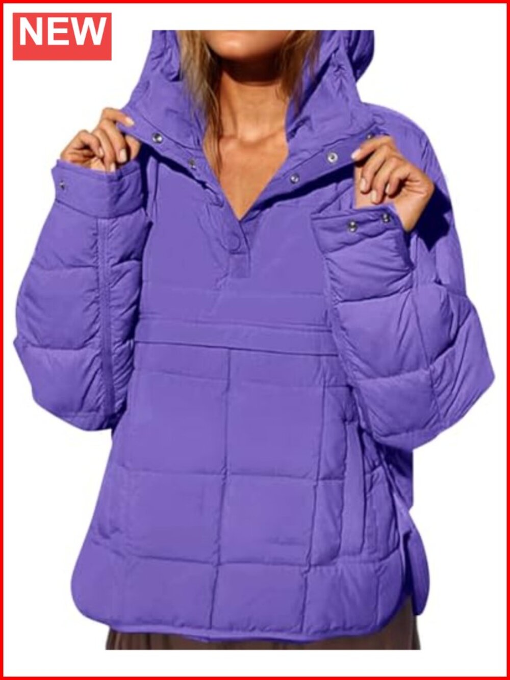Oversized Womens Puffer Jacket Quilted Hoodie Pullover Warm Winter Coat 100%